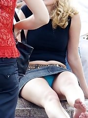12 pictures - Blonde hotties in denim upskirt pics