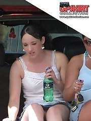 12 pictures - Young chubby brunette caught by candid cam. Hot upskirt