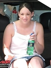 12 pictures - Young chubby brunette caught by candid cam. Hot upskirt
