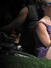 12 pictures - Naughty tattooed blonde spyed. Result - upskirt photos