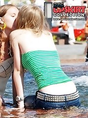 12 pictures - Sexy upskirt girls tease and kiss