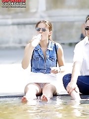 12 pictures - Cute upskirt girls by the fountain