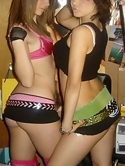 15 pictures - Salacious coeds enticingly showing their panties
